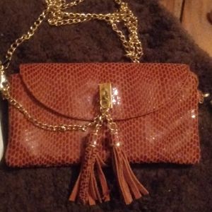 Italian leather orange brown clutch wristlet purse